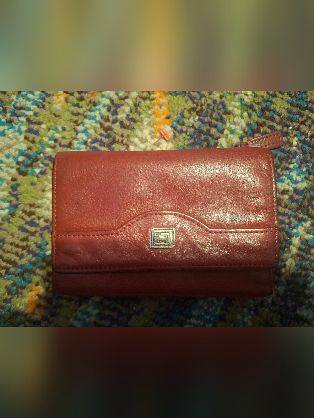 Compact Red Leather Women's Wallet with Silver Logo Accent